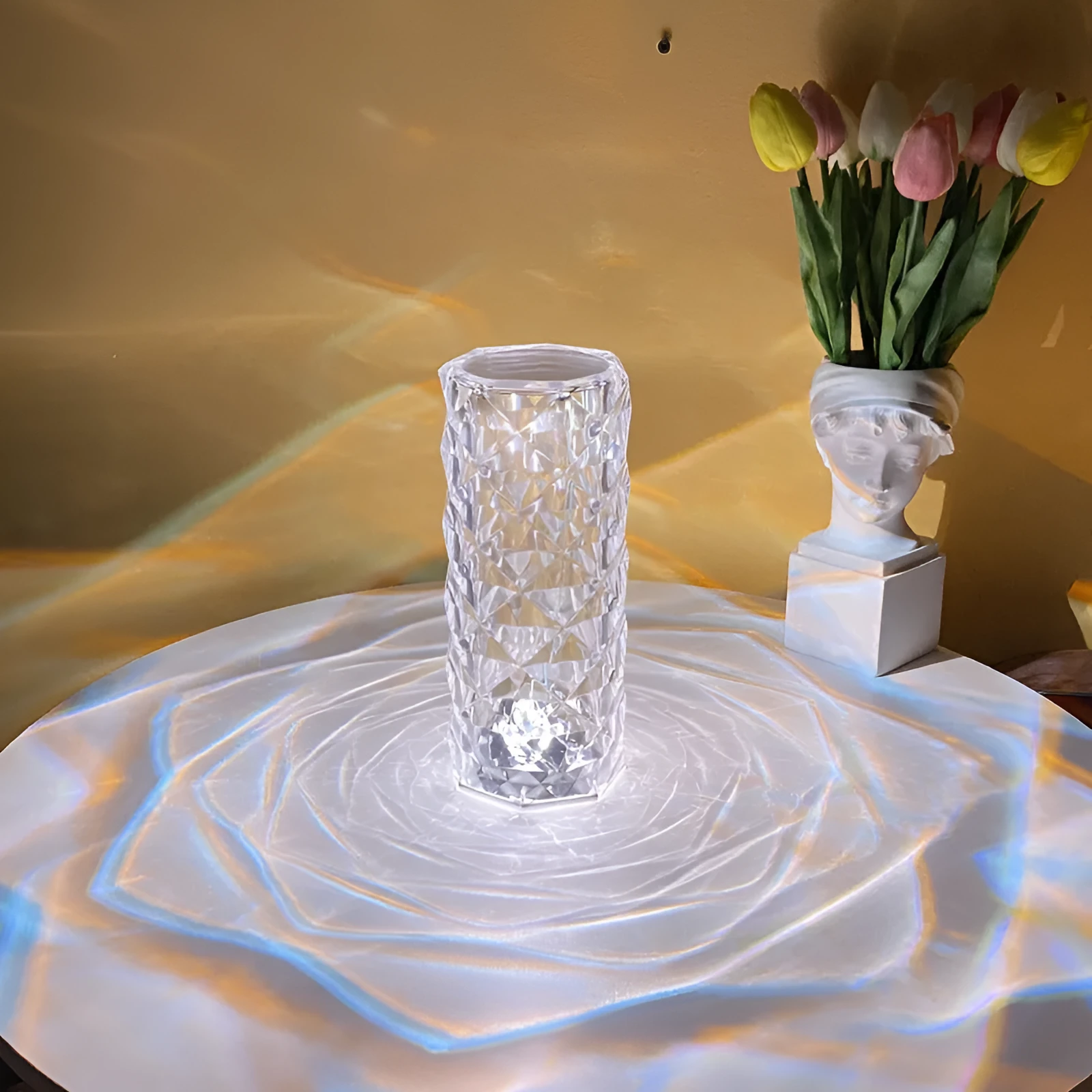 Modern LED rose diamond table lamp with acrylic crystal design and touch control