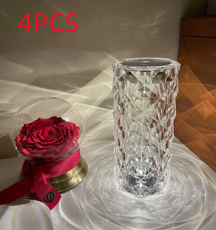 Modern LED rose diamond table lamp with acrylic crystal design and touch control
