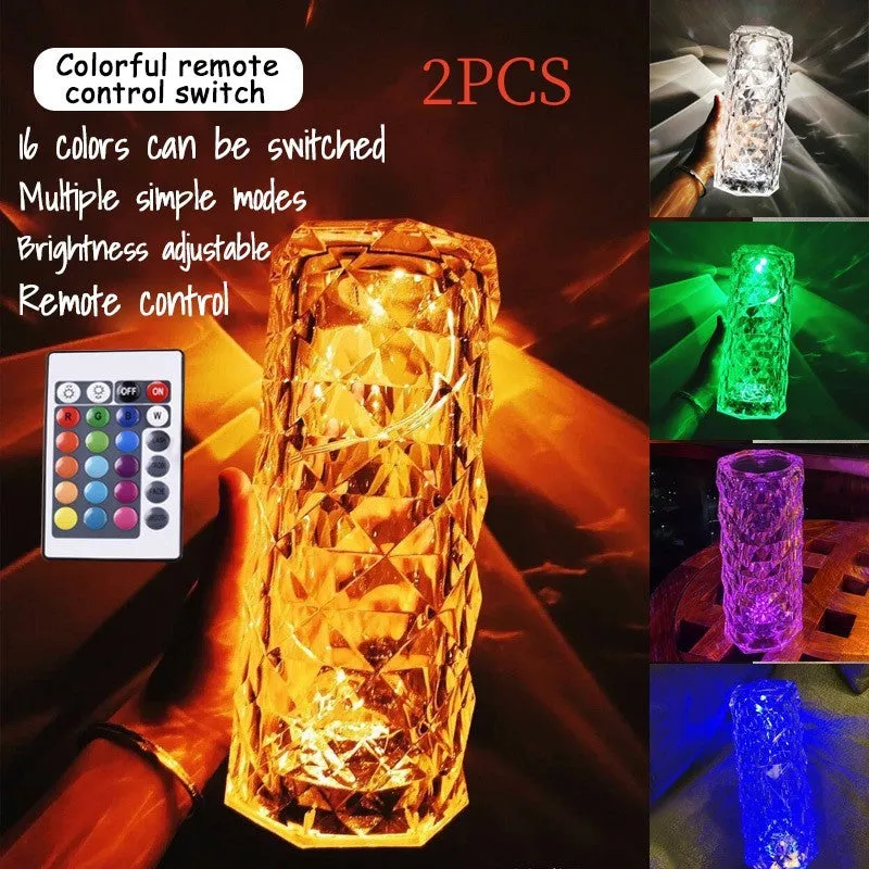 Modern LED rose diamond table lamp with acrylic crystal design and touch control