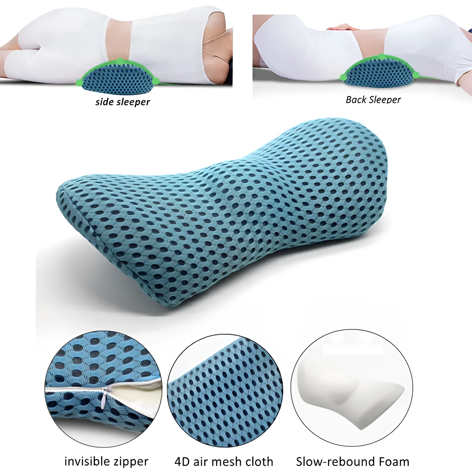 Memory foam lumbar support cushion with a grey 4D mesh cover on an office chair.