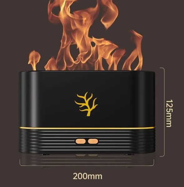 Black or white square USB flame humidifier with LED fire simulation and aroma diffusion functions