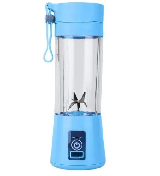 Mini USB electric citrus juicer with carry rope in pink, purple, blue, or green colours