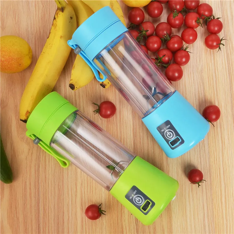Mini USB electric citrus juicer with carry rope in pink, purple, blue, or green colours
