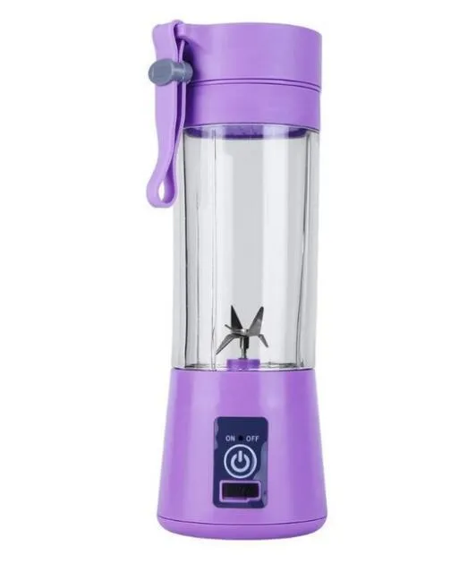 Mini USB electric citrus juicer with carry rope in pink, purple, blue, or green colours