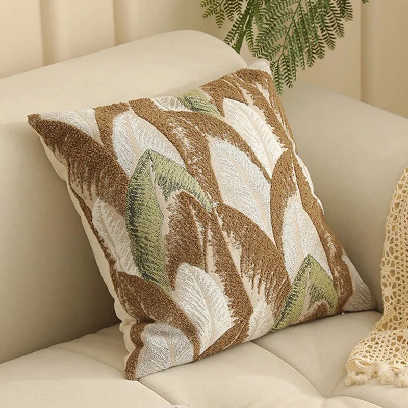 45cm square jacquard floral cushion cover in a Nordic-style pattern on a sofa.