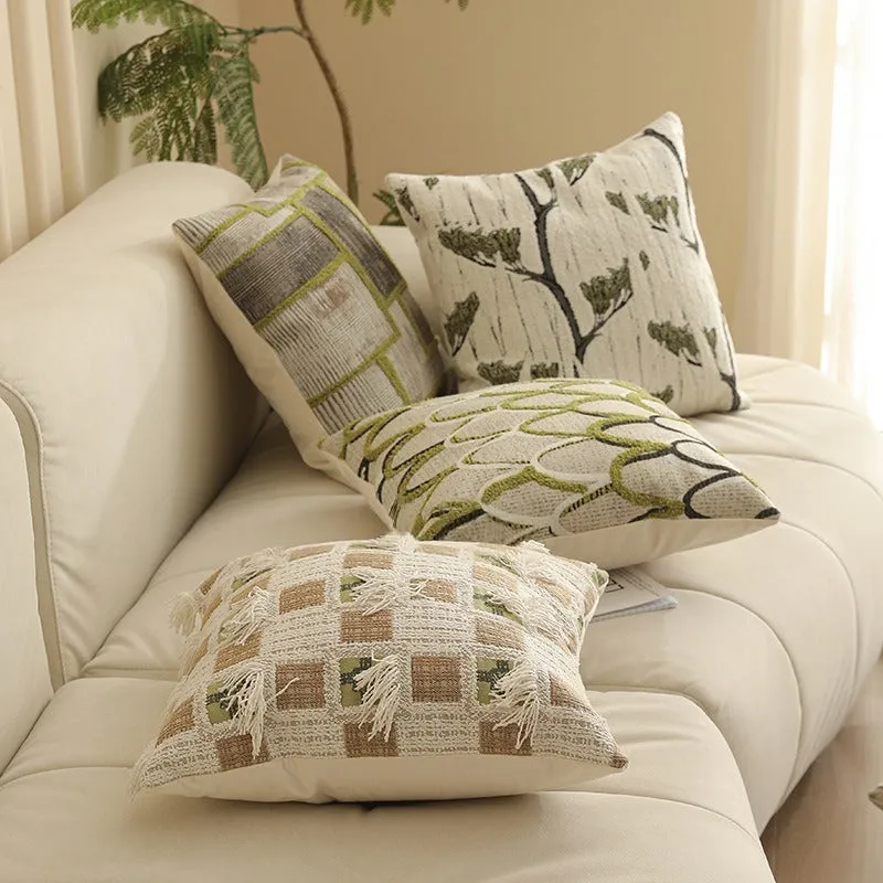 45cm square jacquard floral cushion cover in a Nordic-style pattern on a sofa.