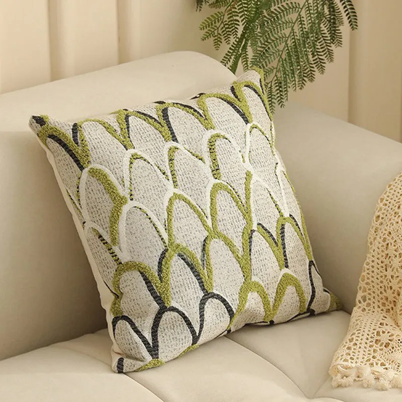 45cm square jacquard floral cushion cover in a Nordic-style pattern on a sofa.