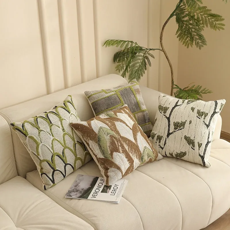 45cm square jacquard floral cushion cover in a Nordic-style pattern on a sofa.