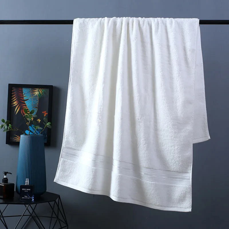Pure cotton bath towel set in selected colour showing three towel sizes including large bath towel