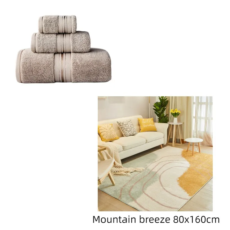 Pure cotton bath towel set in selected colour showing three towel sizes including large bath towel