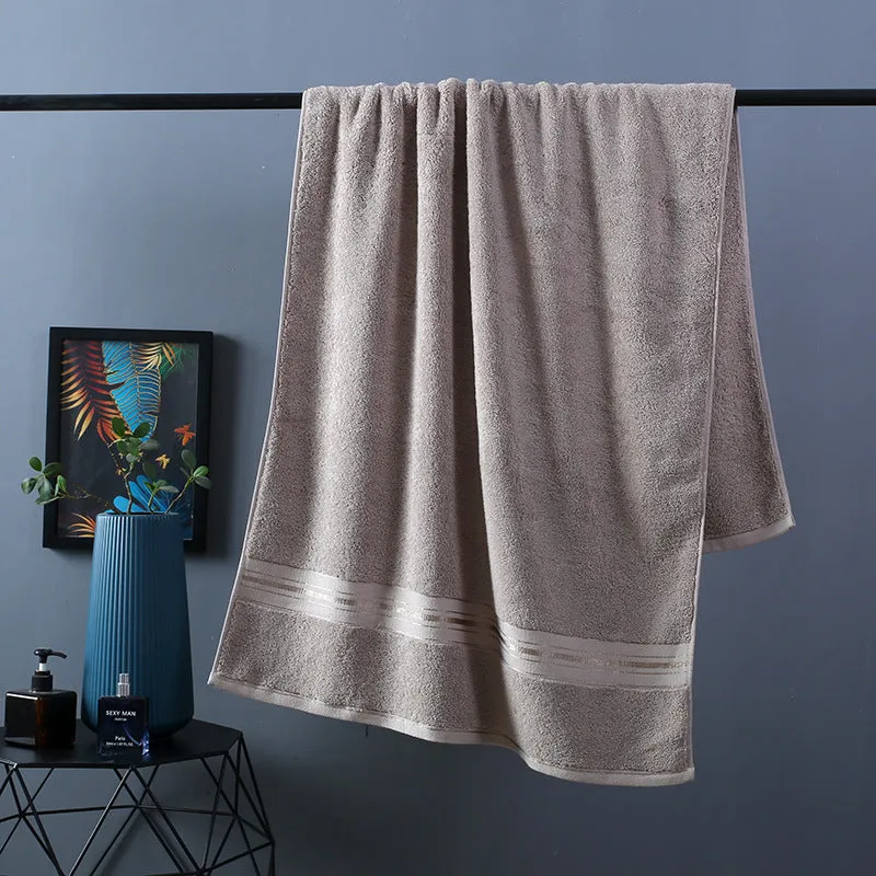Pure cotton bath towel set in selected colour showing three towel sizes including large bath towel
