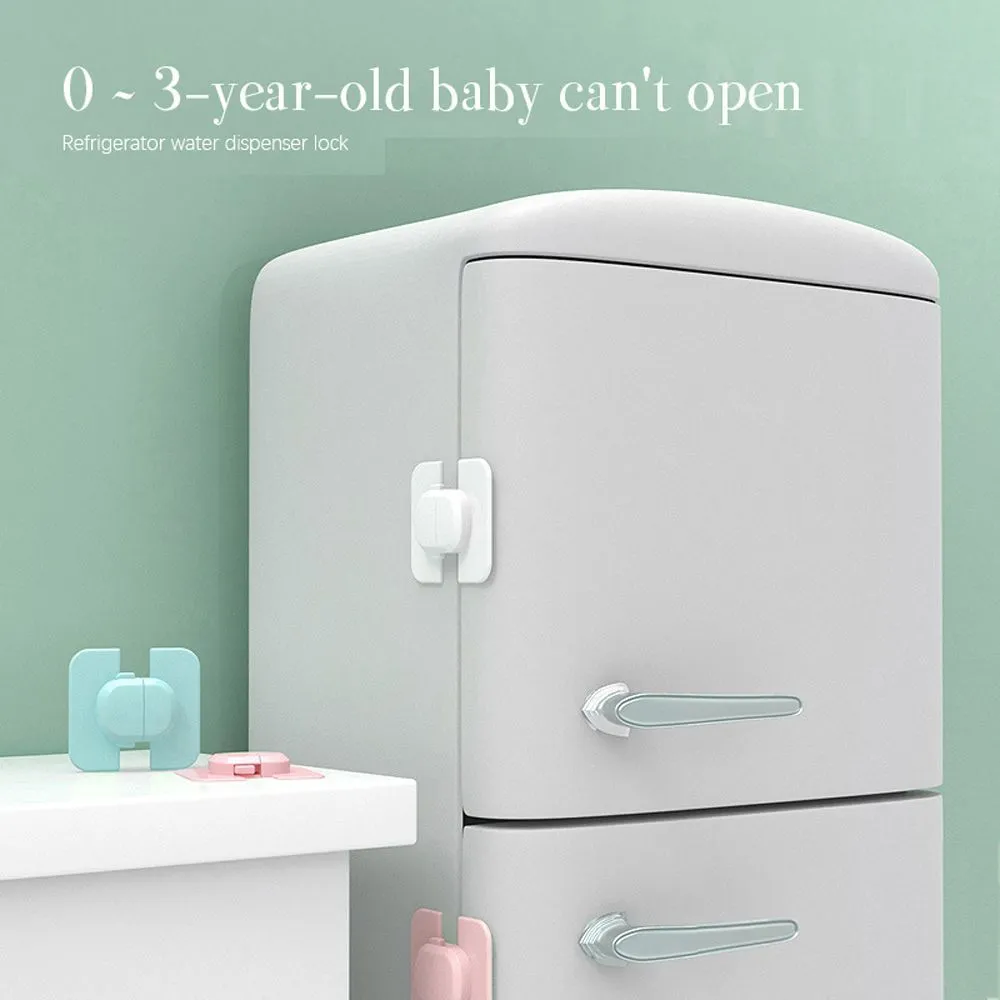 Grey and green adjustable adhesive child safety lock straps for cabinets and drawers.