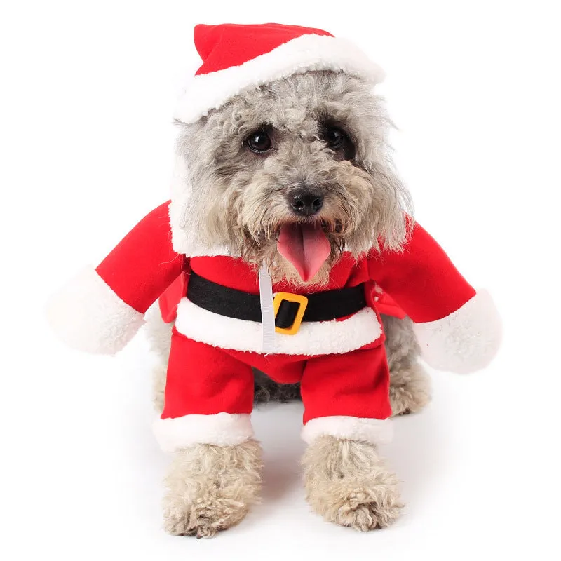 Red Santa Claus pet costume in polar fleece fabric for Christmas