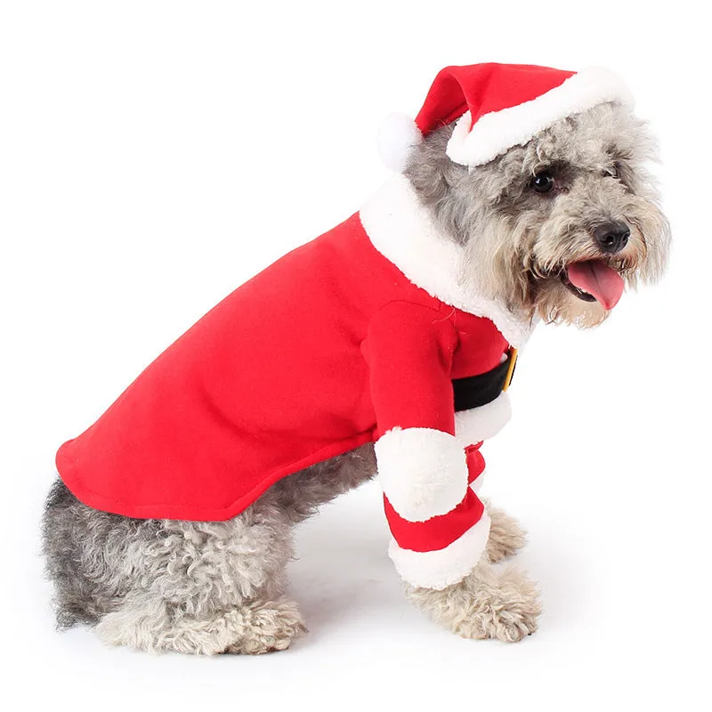 Red Santa Claus pet costume in polar fleece fabric for Christmas
