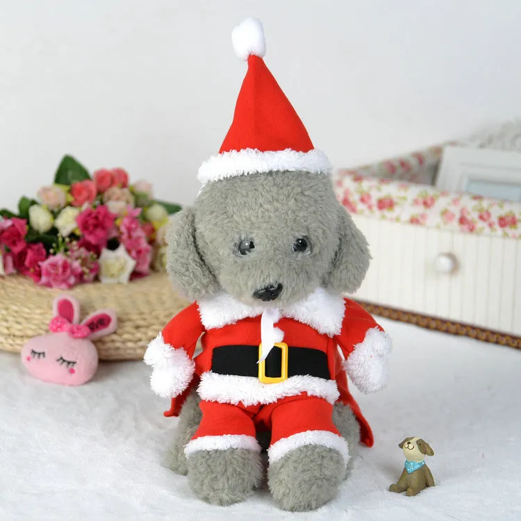 Red Santa Claus pet costume in polar fleece fabric for Christmas