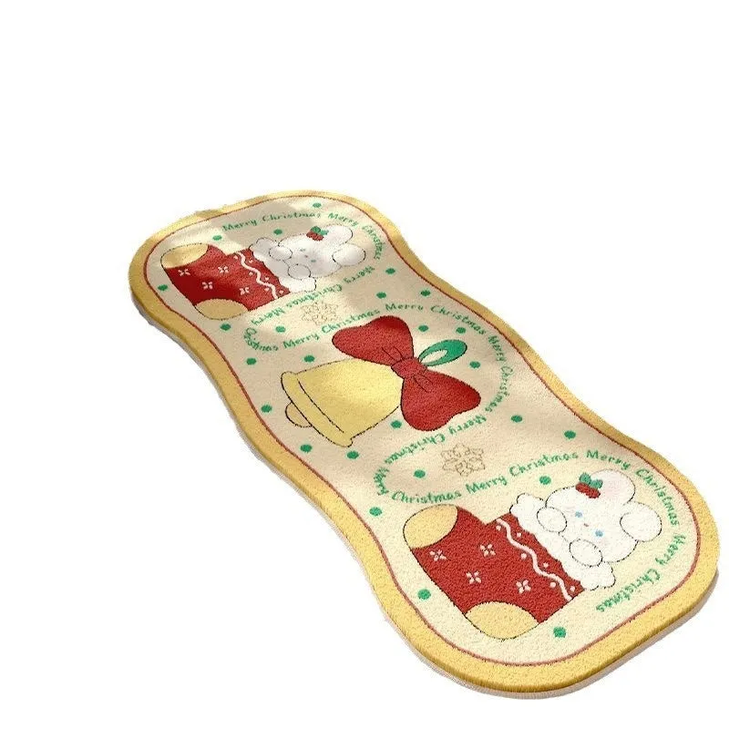 Christmas Series imitation cashmere carpet decoration in Alien shape on a floor, showing festive pattern options.