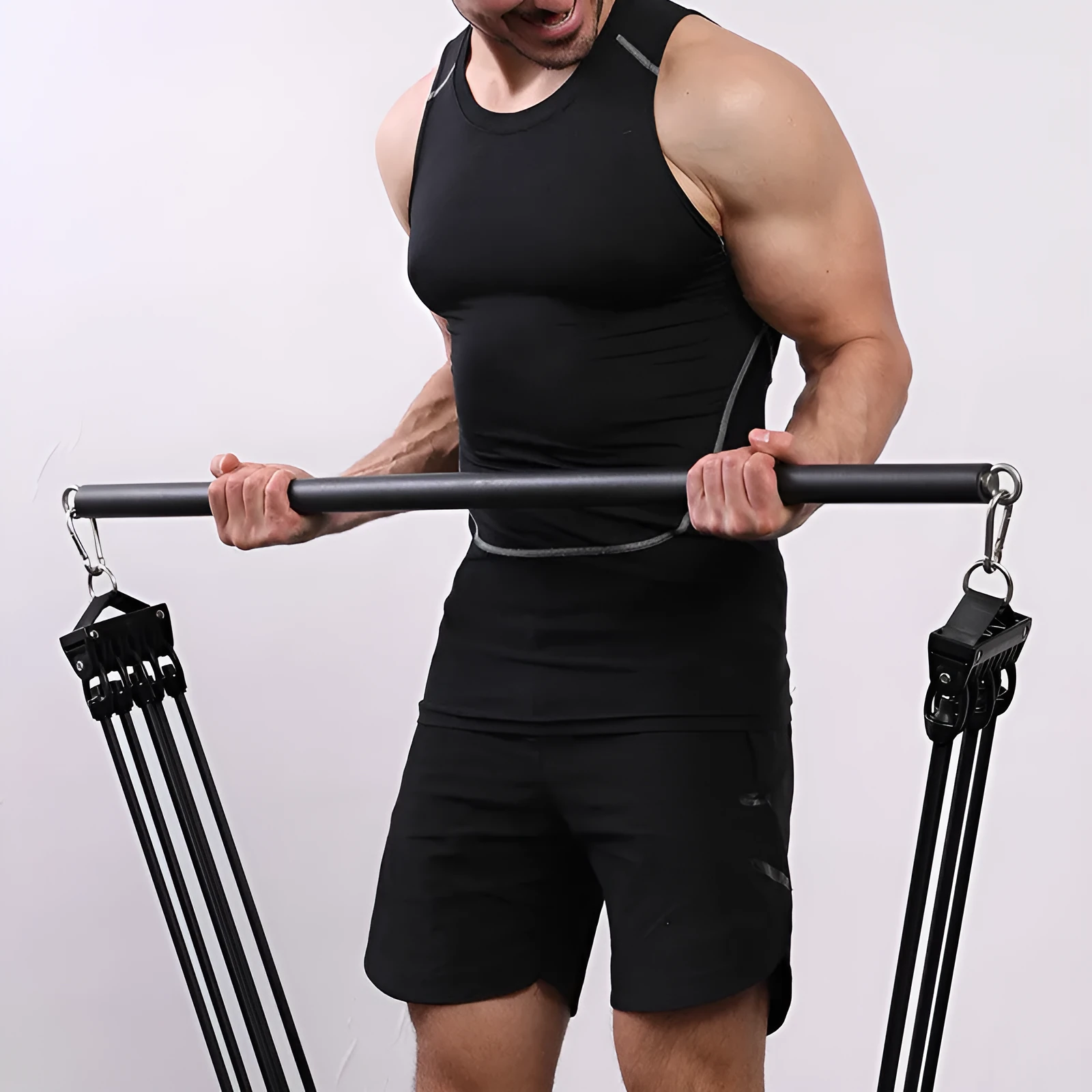 Pilates stick with central bearing ring for resistance bands, EVA sponge grip, 980mm or 1000mm length options