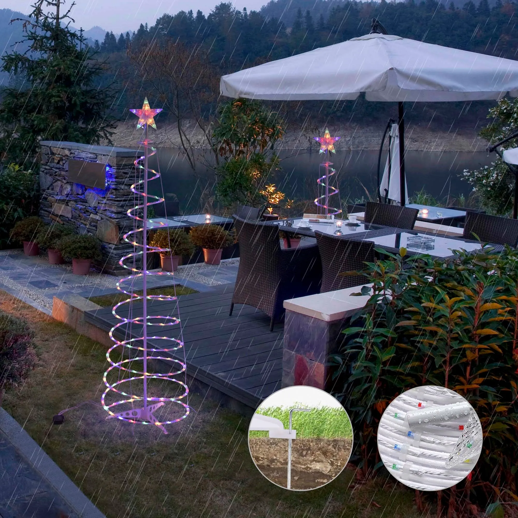 6-foot tall LED spiral Christmas tree light with remote control on detachable stand
