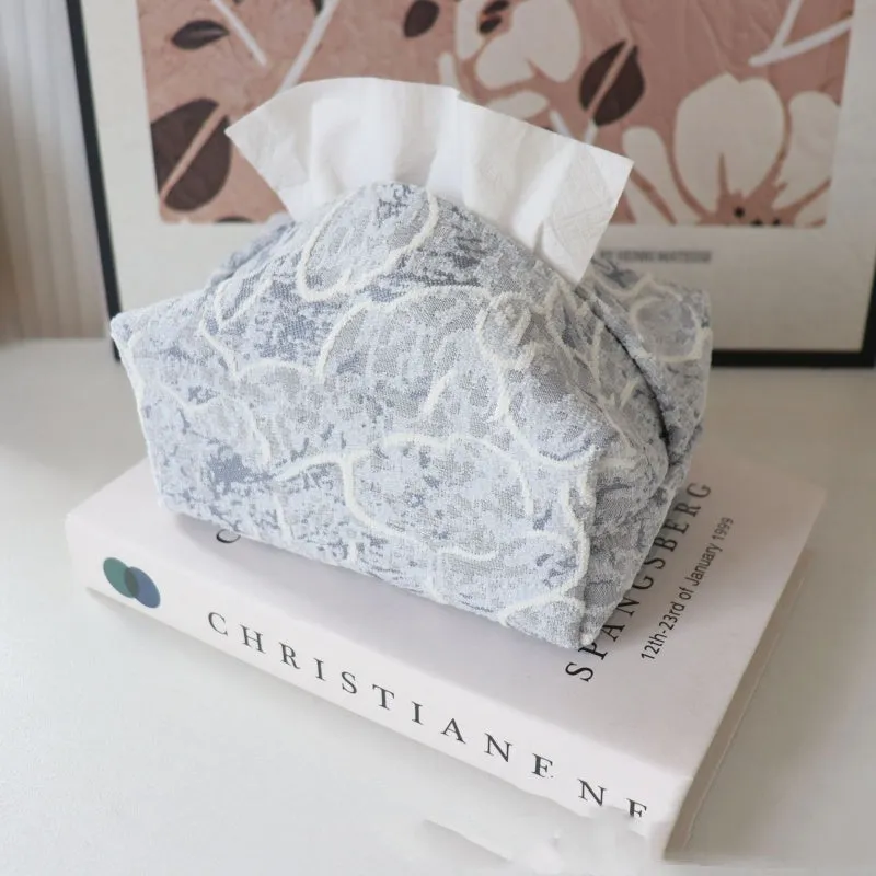 Pastoral style cotton fabric tissue box in beige, blue, or brown for living room.