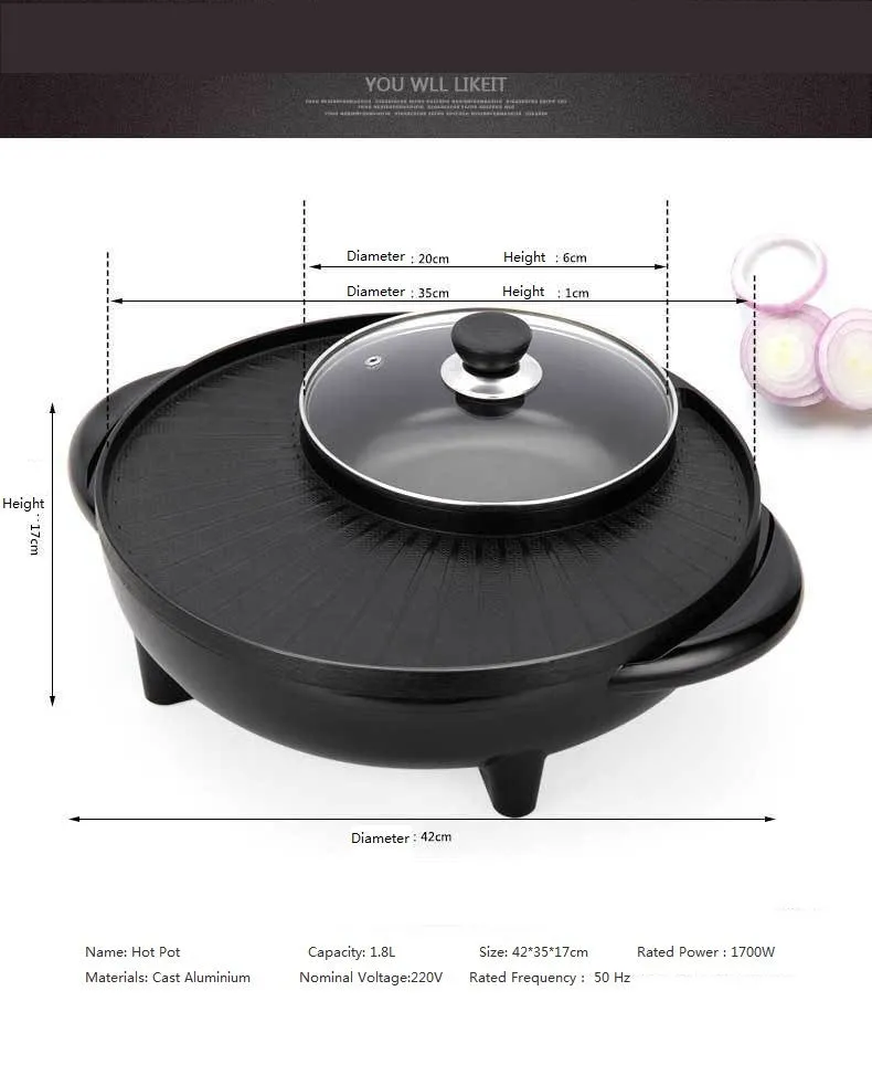 Black electric hot pot grill with teppanyaki plate and control panel, 5-6 litre capacity