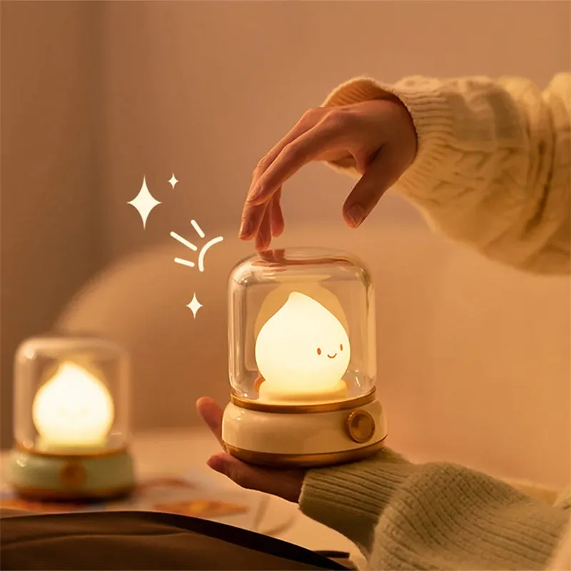 Retro oil lamp design LED night light in green or yellow colour with USB charging port