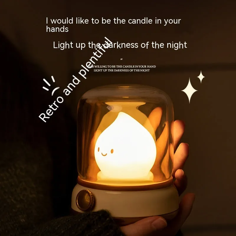 Retro oil lamp design LED night light in green or yellow colour with USB charging port