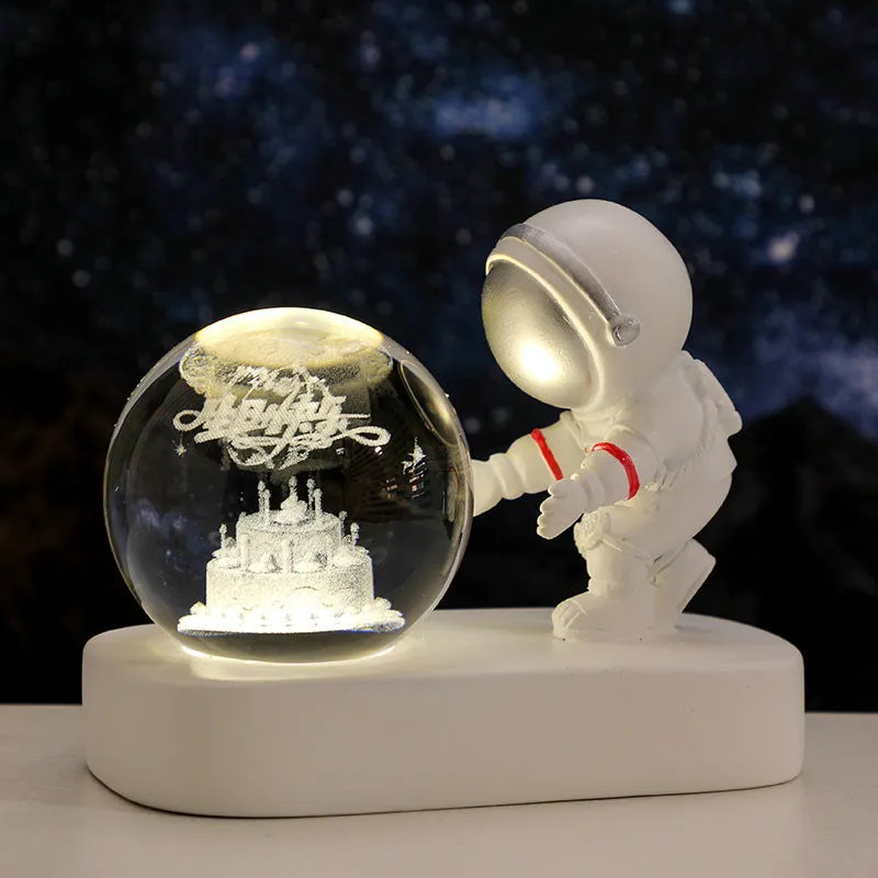 Glowing galaxy astronaut crystal ball night light 6cm with USB cable