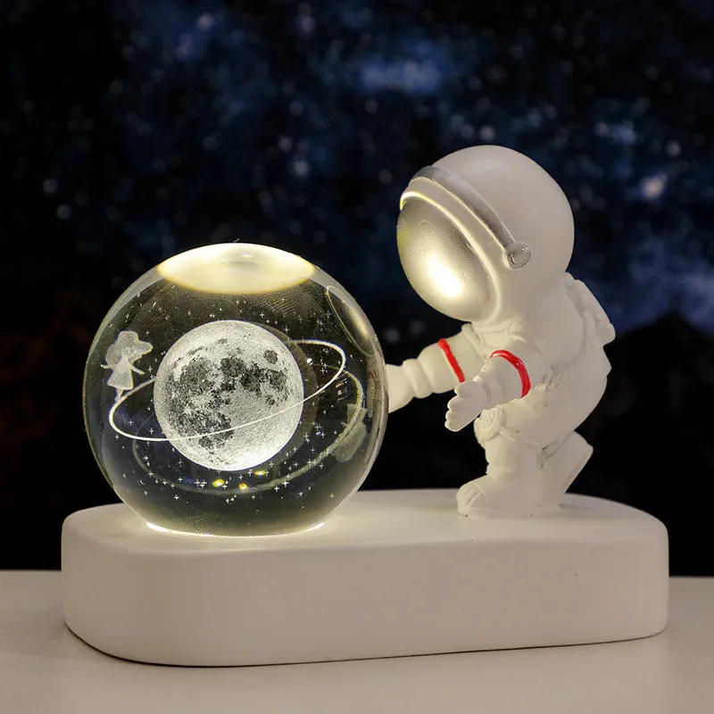 Glowing galaxy astronaut crystal ball night light 6cm with USB cable