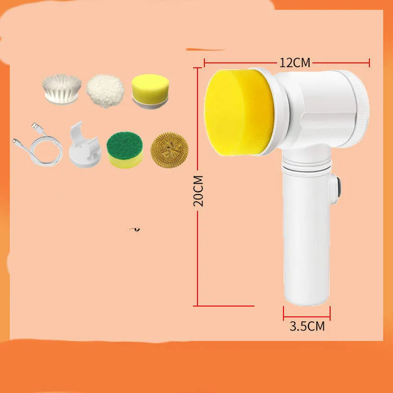 Rechargeable electric cleaning brush with multiple interchangeable scrub heads for kitchen use