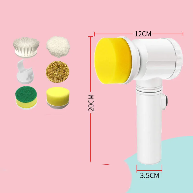 Rechargeable electric cleaning brush with multiple interchangeable scrub heads for kitchen use