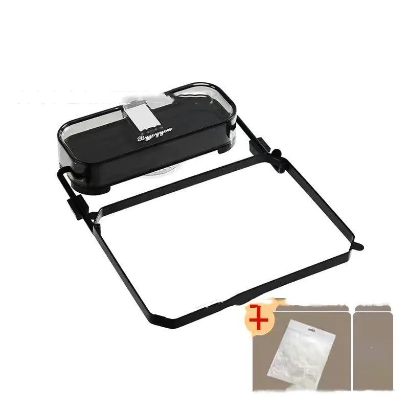 Dark green gold kitchen sink filter rack with suction cups and disposable screens for food scrap collection