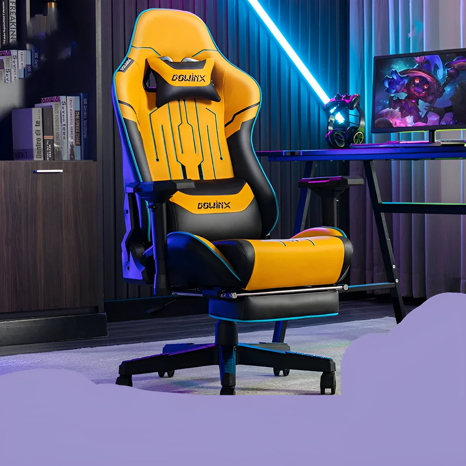 Dowinx black gaming chair with 4D adjustable armrests and a metal frame