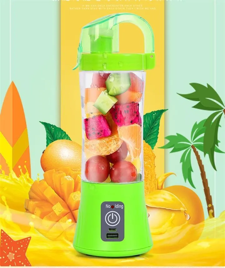 Portable USB rechargeable electric fruit juicer with 400ml transparent cup