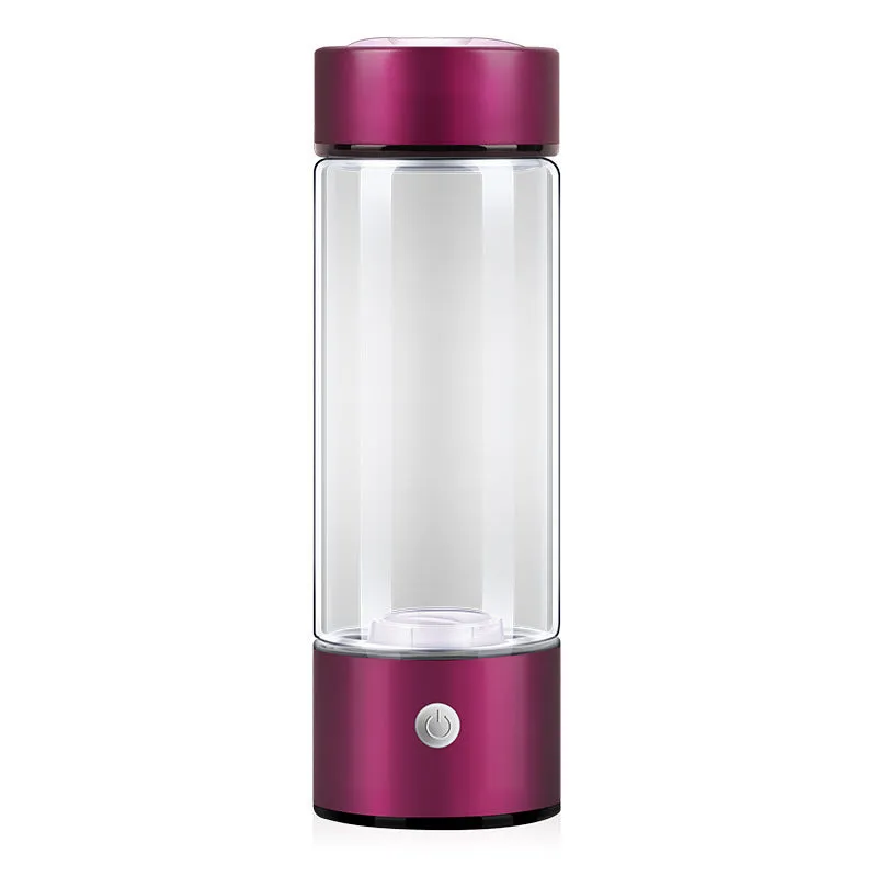 Portable hydrogen water generator bottle with borosilicate glass construction and electric hydrogen production