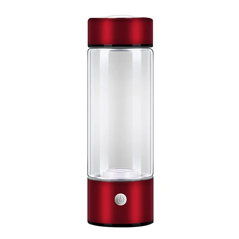 Portable hydrogen water generator bottle with borosilicate glass construction and electric hydrogen production