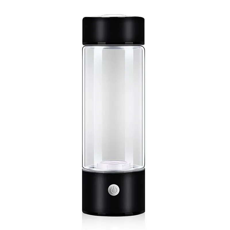 Portable hydrogen water generator bottle with borosilicate glass construction and electric hydrogen production