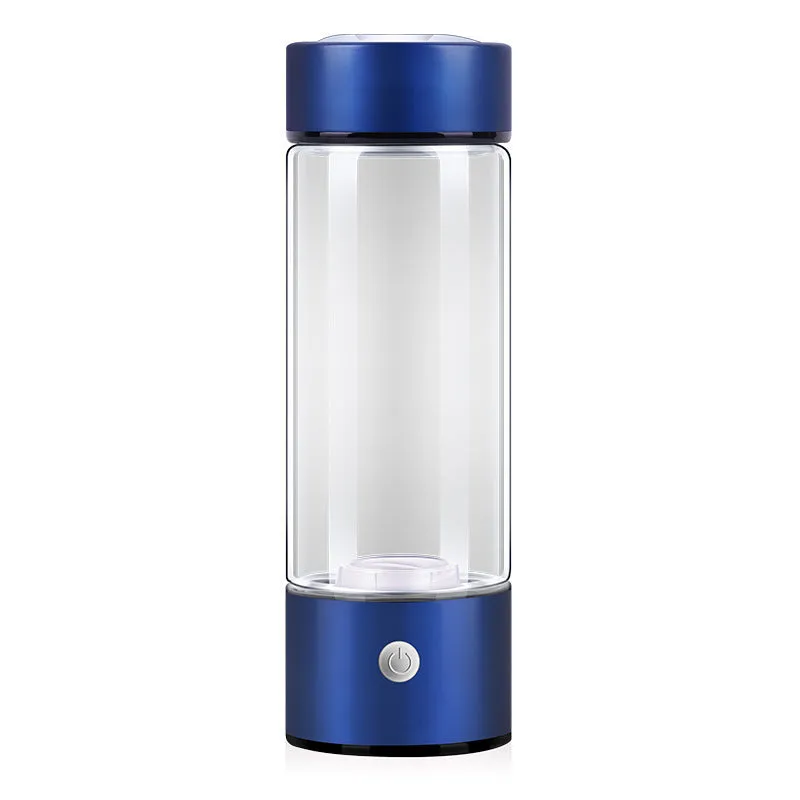 Portable hydrogen water generator bottle with borosilicate glass construction and electric hydrogen production