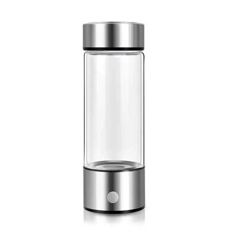 Portable hydrogen water generator bottle with borosilicate glass construction and electric hydrogen production