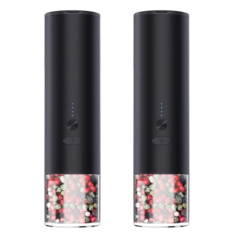 USB rechargeable electric salt and pepper grinder with clear glass jar and stainless steel top
