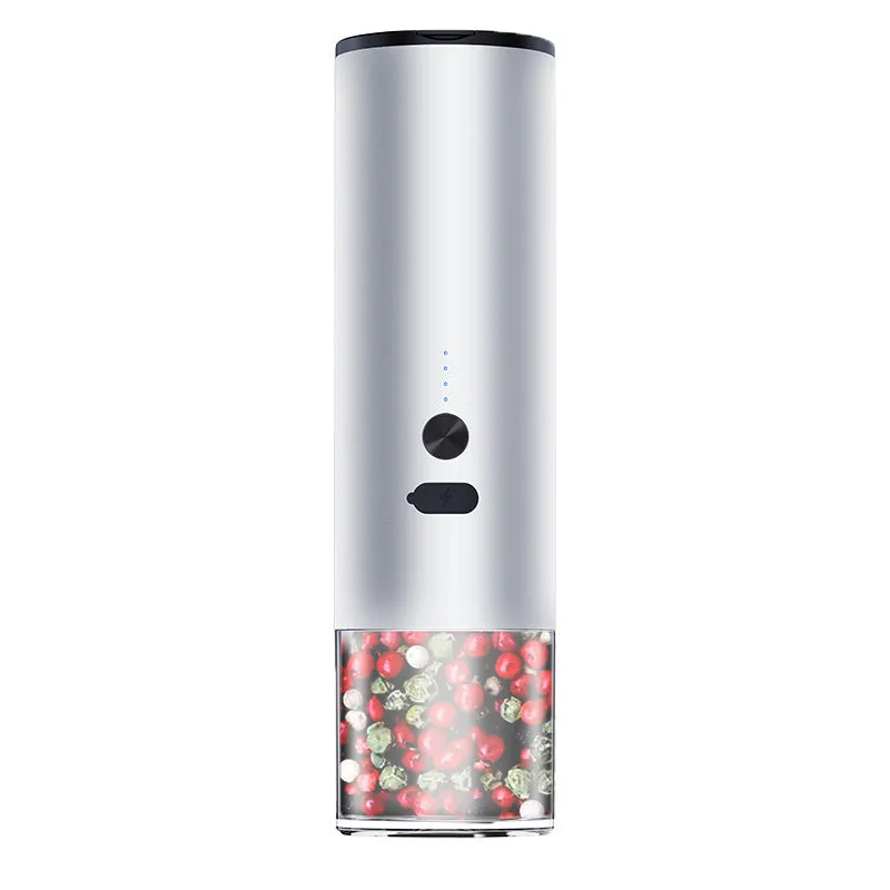 USB rechargeable electric salt and pepper grinder with clear glass jar and stainless steel top