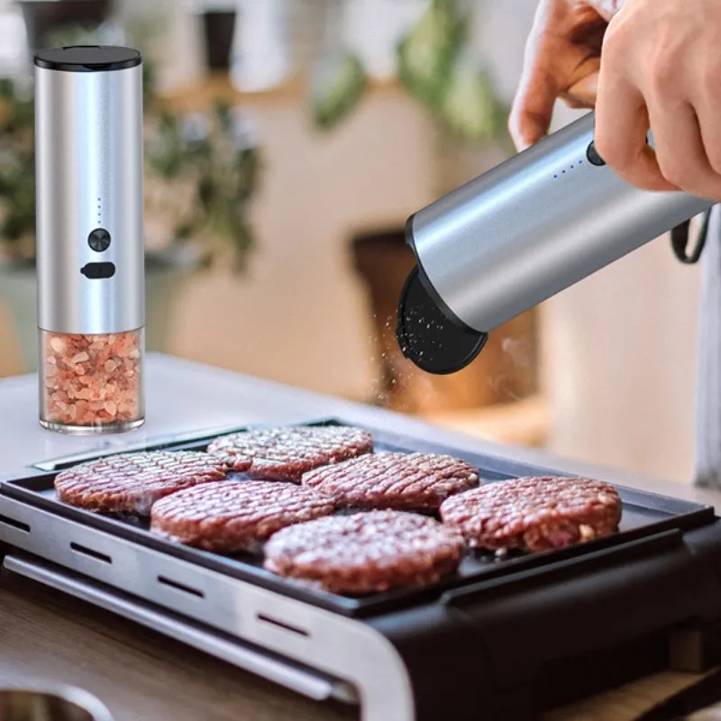 USB rechargeable electric salt and pepper grinder with clear glass jar and stainless steel top