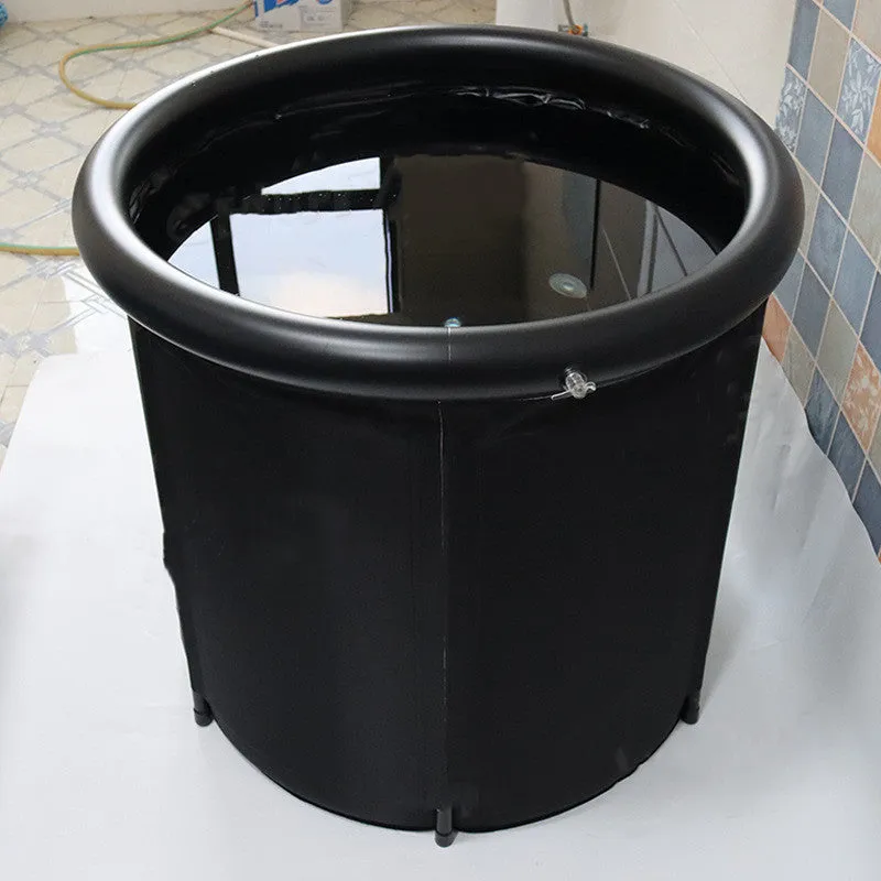 Black PVC inflatable ice bath tub with weather lid and accessories