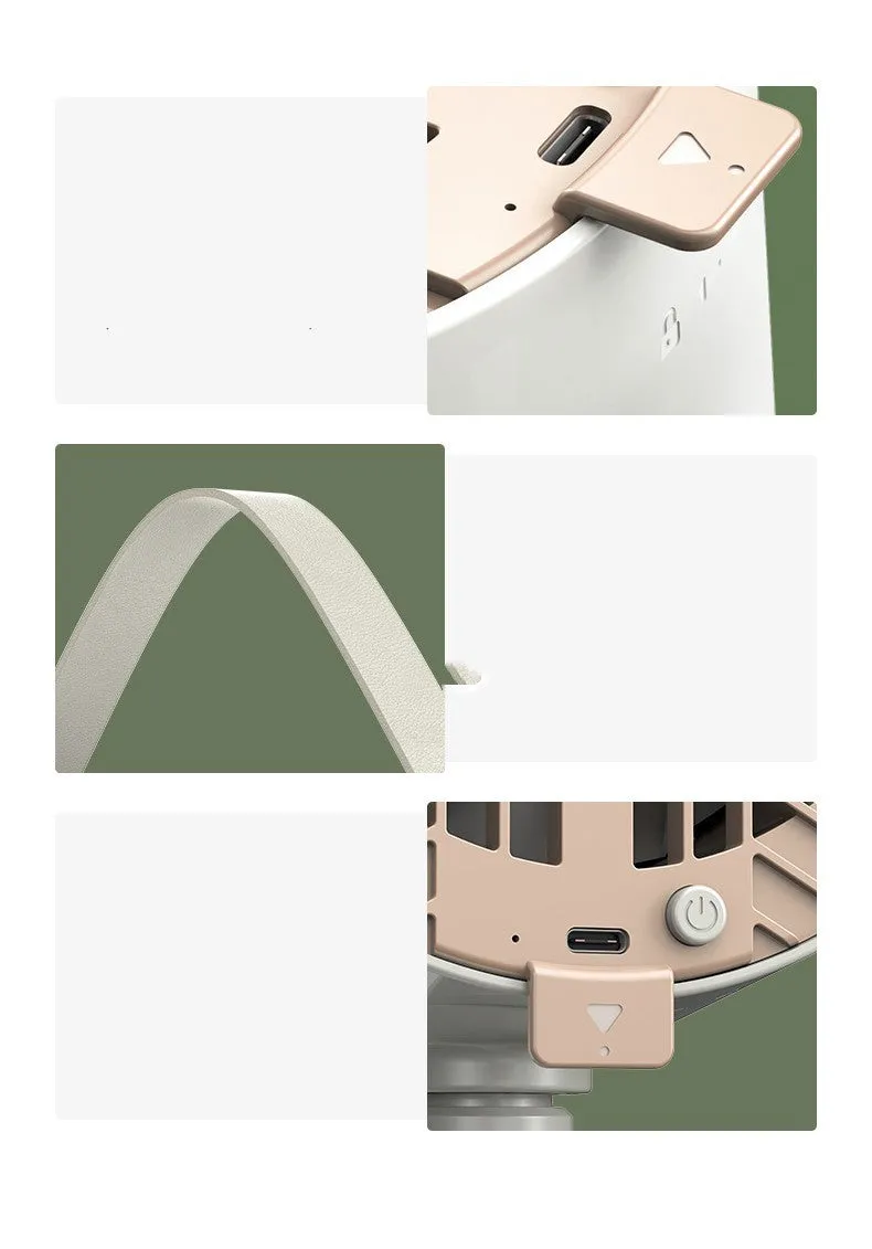 Milk white portable desktop exhaust fan with USB cable and removable filter on a kitchen countertop
