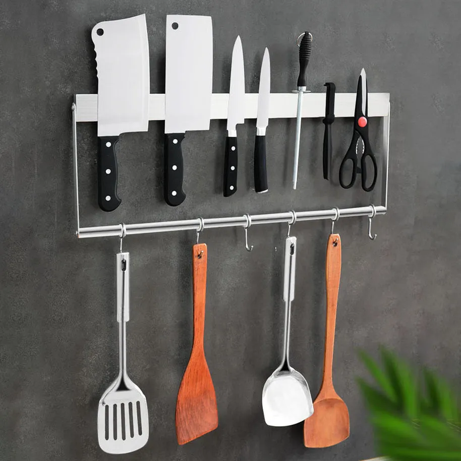 Stainless steel wall mounted magnetic knife storage rack with multiple length options
