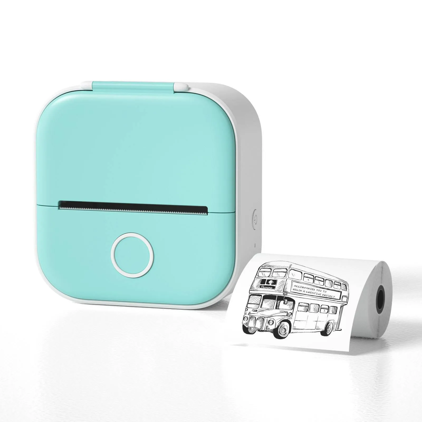Mini portable thermal printer with rabbit ear protective case and USB cable