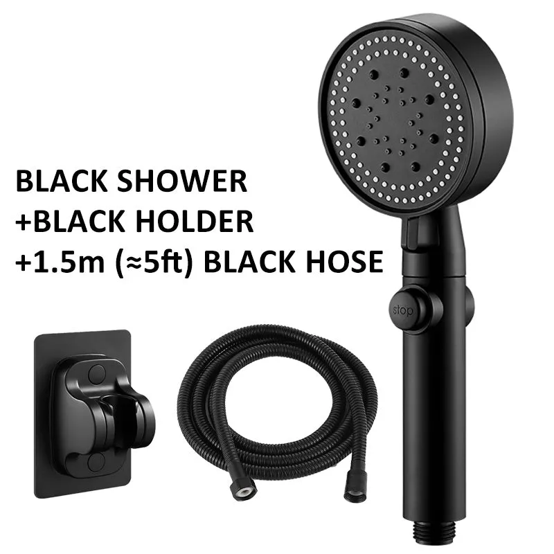 Portable 5-speed pressurised shower head with large water output in modern minimalist design