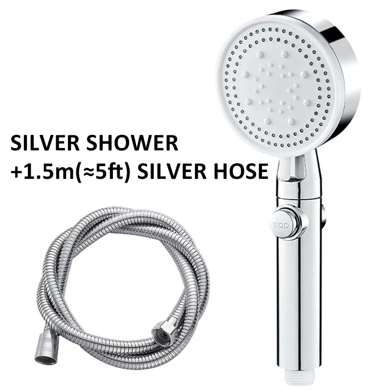 Portable 5-speed pressurised shower head with large water output in modern minimalist design