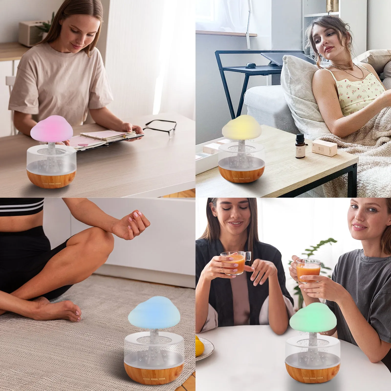 White cloud-shaped USB humidifier with mood lighting and essential oil diffusion function
