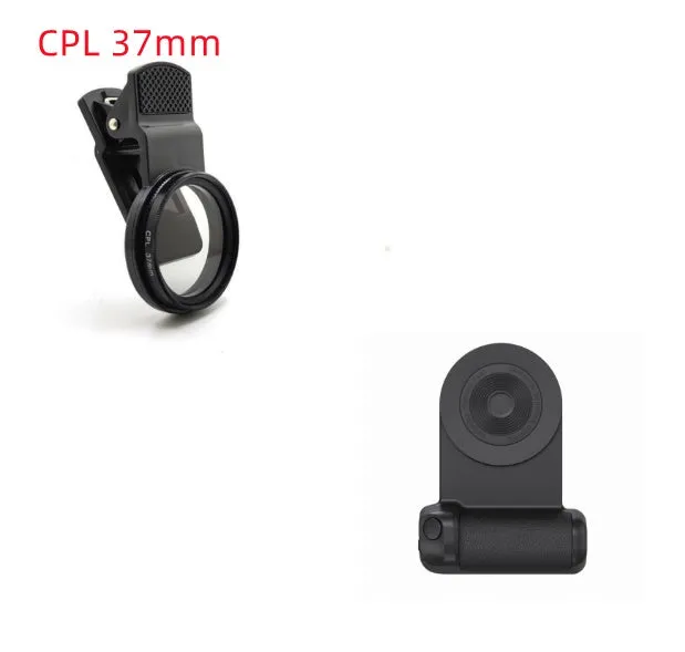 Black magnetic phone camera holder with rotatable bracket and ergonomic leather handle on a table.