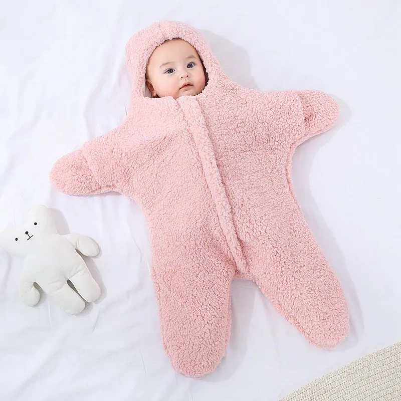 Cashmere and cotton baby sleeping bag with hood and zip closure in pink colour for newborn winter warmth
